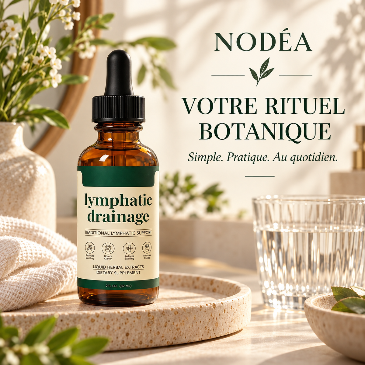 Flacon original NODÉA dans une routine botanique